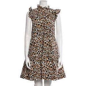 SEA NY New York Apollo Leopard Print Tiered Poplin Mini Dress